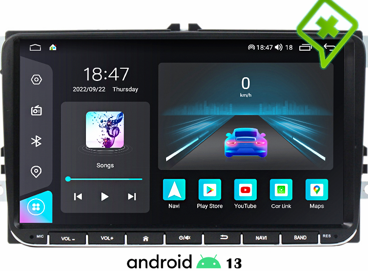AZOM MX4 PLUS Multimedia Bilstereo | VW SKODA SEAT | 9″ QLED HD 1280 * 720 | Android 12.0 | OCTA CORE 2ghz | DAB+ | GPS |