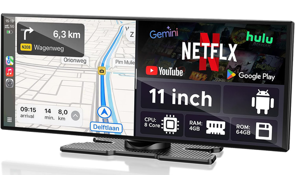 AZOM DAX3 Skärm | <strong>Carplay/Android-Auto (Inbyggd Dashcam) Passar alla Bilmodeller</strong> | 11" IPS 4K HD | 24H Park assistent | GPS | AUX | Bluetooth